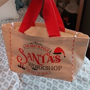 Santa's Workshop Canvas Tote - Red and Cream